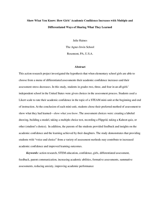 Show What You Know: How Girls’ Academic Confidence Increases with Multiple and Differentiated Ways of Sharing What They Learned