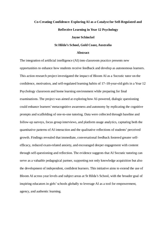 Co-Creating Confidence: Exploring AI as a Catalyst for Self-Regulated and Reflective Learning in Year 12 Psychology