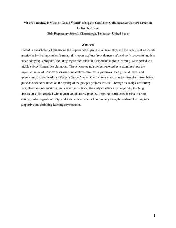 “If it’s Tuesday, it Must be Group Work!”: Steps to Confident Collaborative Culture Creation