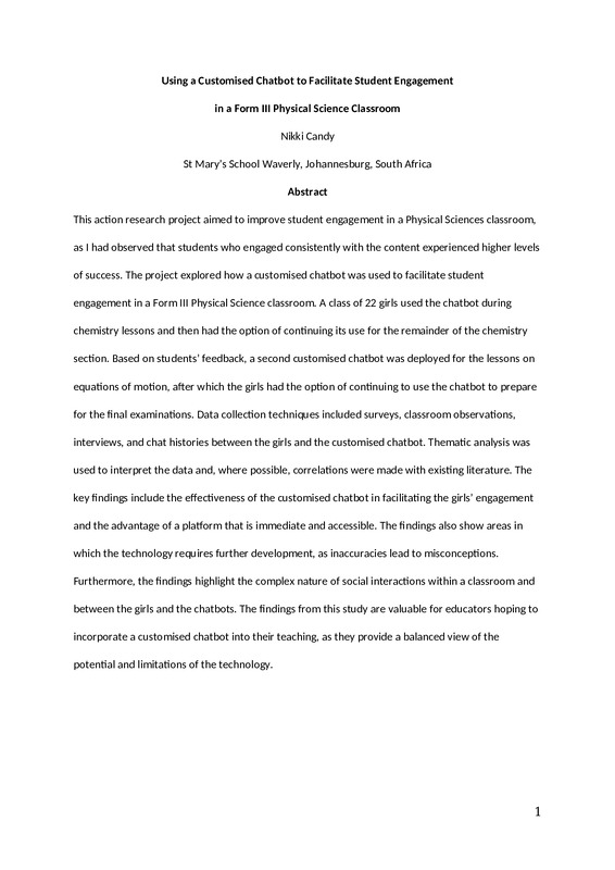 Using a Customised Chatbot to Facilitate Student Engagement in a Form III Physical Science Classroom