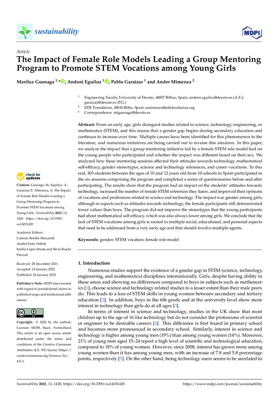 The Impact of Female Role Models Leading a Group Mentoring Program to Promote STEM Vocations among Young Girls