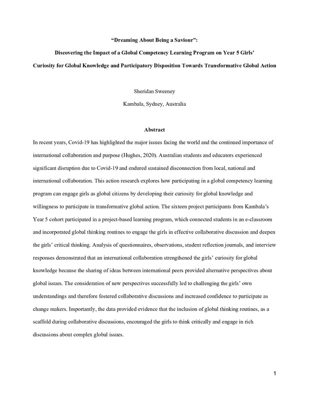 “Dreaming About Being a Saviour”: Discovering the Impact of a Global Competency Learning Program on Year 5 Girls’ Curiosity for Global Knowledge and Participatory Disposition Towards Transformative Global Action