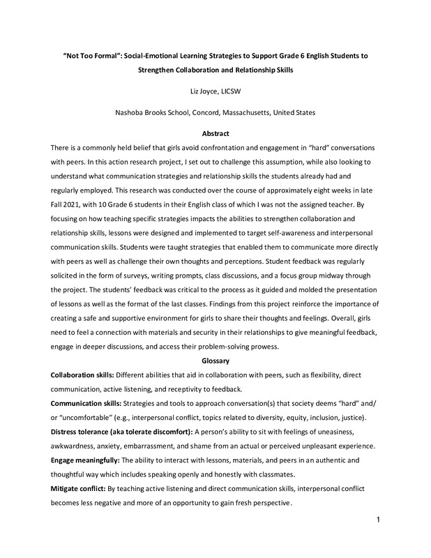 “Not Too Formal”: Strategies to Support Grade 6 English Students to Strengthen Collaboration and Relationship Skills